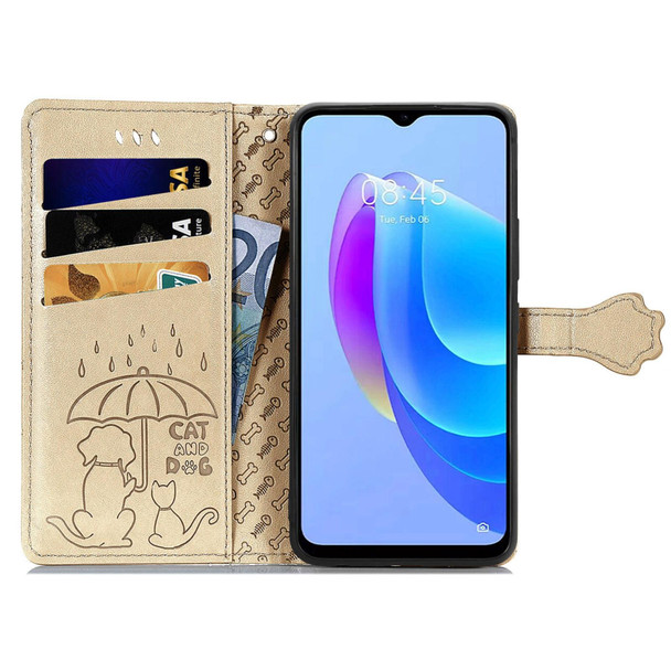 For Tecno Camon 20 / 20 Pro 4G Cat and Dog Embossed Leatherette Phone Case(Gold)