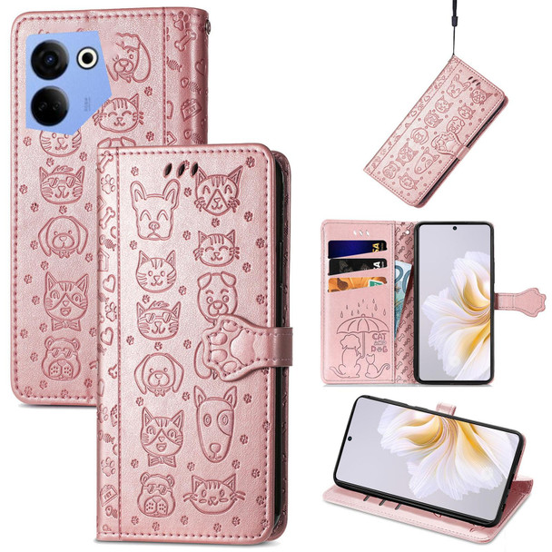For Tecno Camon 20 Premier Cat and Dog Embossed Leatherette Phone Case(Rose Gold)