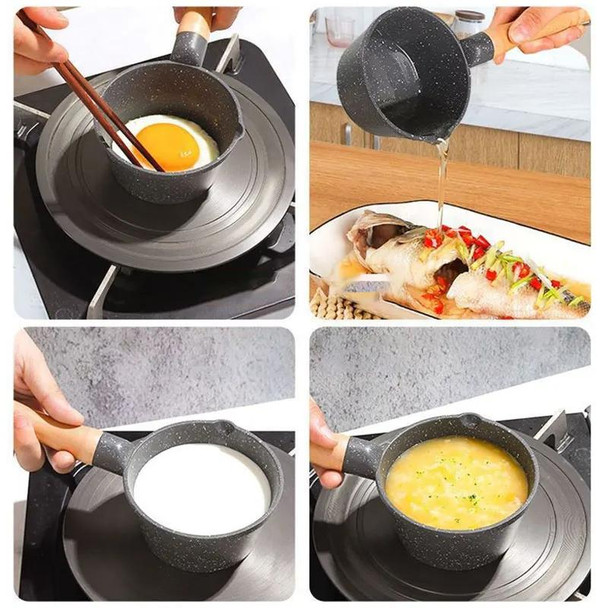 Medical Stone Deepened Mini Gas Special Oil Pan Butter Melting Soup Pot with Diversion Port(White)