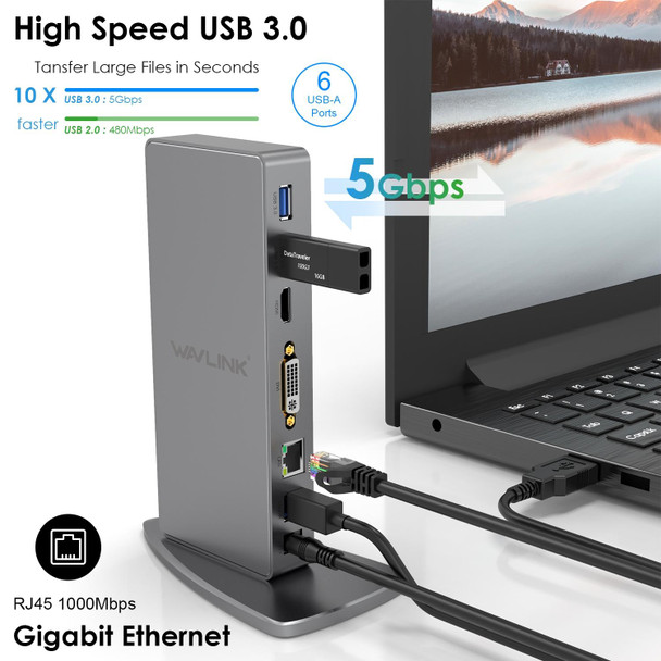 WAVLINK WL-UG39DK7 USB3.0 Hub Adapter Multi-Screen Graphics Card Universal Docking Station, Plug:AU Plug