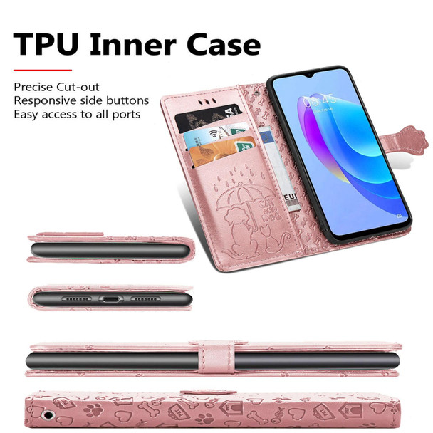 For Tecno Camon 20 / 20 Pro 4G Cat and Dog Embossed Leatherette Phone Case(Rose Gold)