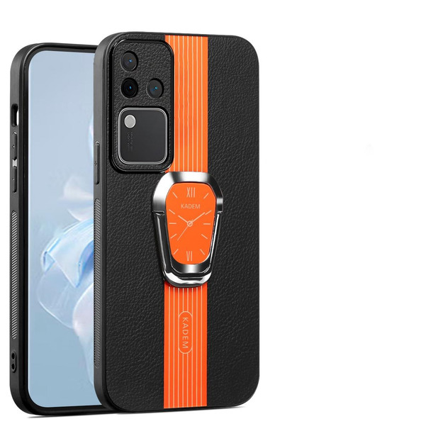 For vivo S18 Pro Magnetic Litchi Leatherette Back Phone Case with Holder(Orange)