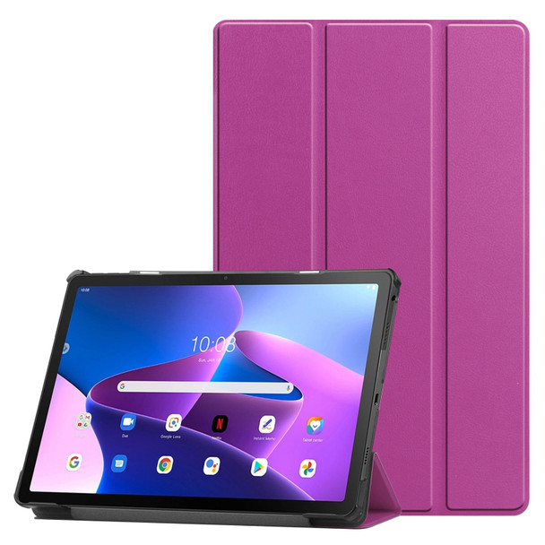 For Lenovo Qitian K10 Pro 5G 3-folding Leatherette Smart Tablet Case(Rose Red)