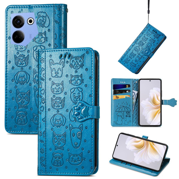 For Tecno Camon 20 Premier Cat and Dog Embossed Leatherette Phone Case(Blue)