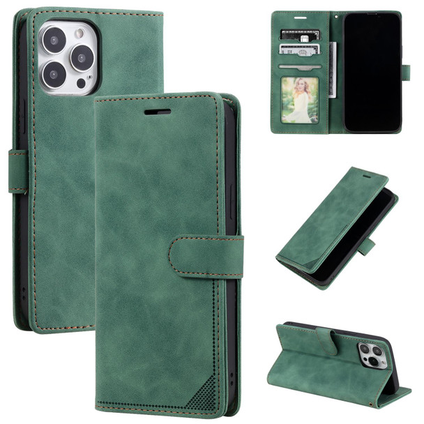 Skin Feel Anti-theft Brush Horizontal Flip Leather Phone Case - iPhone13 Pro Max(Green)