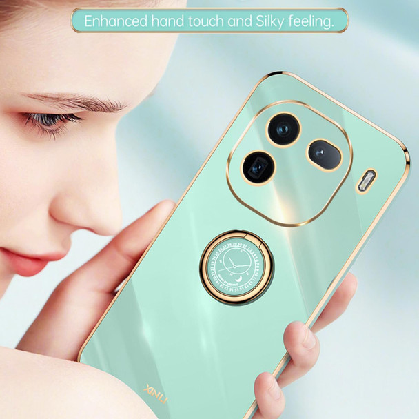 For vivo iQOO 12 5G XINLI Straight Edge 6D Electroplate TPU Phone Case with Ring Holder(Mint Green)