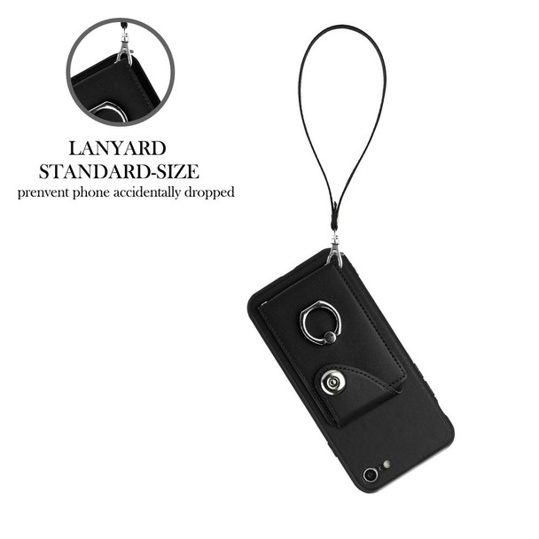 For iPhone SE 2022/SE 2020/6/7/8 Organ Card Bag Ring Holder PU Phone Case with Lanyard(Black)