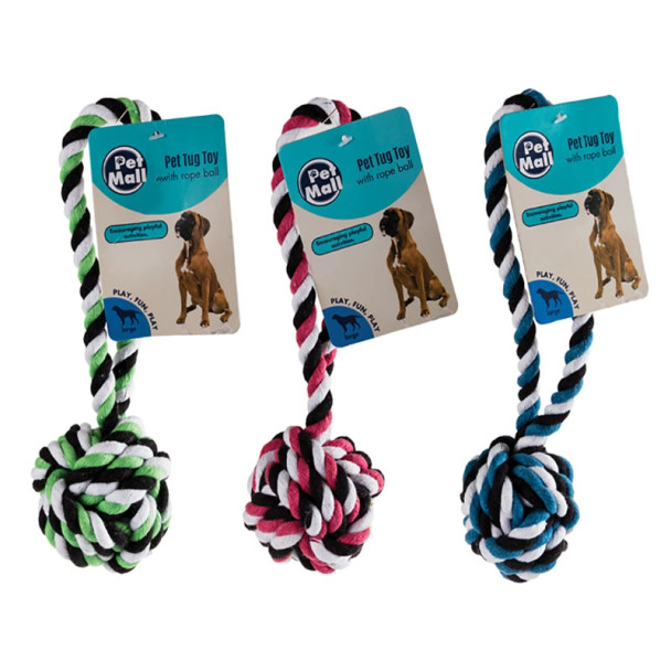 Pet Dog Toy Tug Rope Ball 8cm Assorted