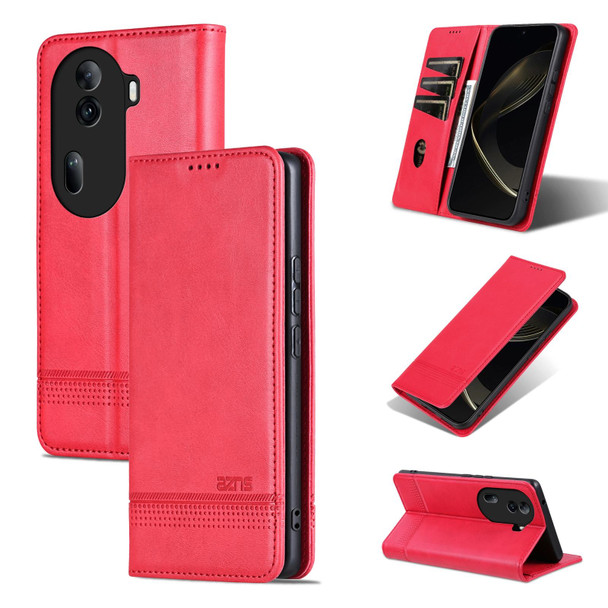 For OPPO Reno11 Pro China AZNS Magnetic Calf Texture Flip Leatherette Phone Case(Red)