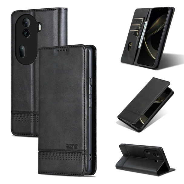 For OPPO Reno11 China AZNS Magnetic Calf Texture Flip Leatherette Phone Case(Black)