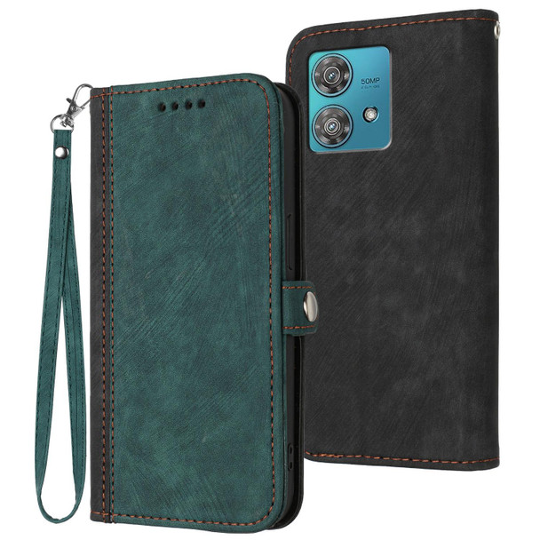 For Motorola Edge 40 Neo Side Buckle Double Fold Hand Strap Leatherette Phone Case(Dark Green)
