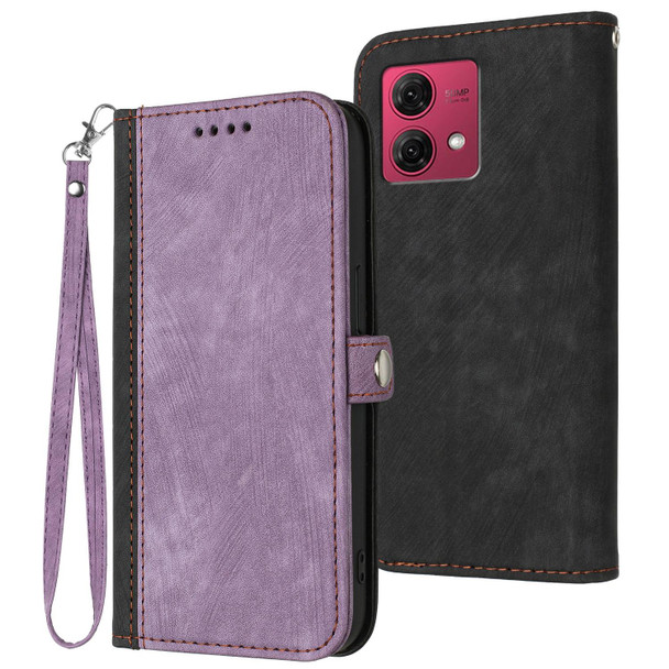 For Motorola Moto G84 5G Side Buckle Double Fold Hand Strap Leatherette Phone Case(Purple)
