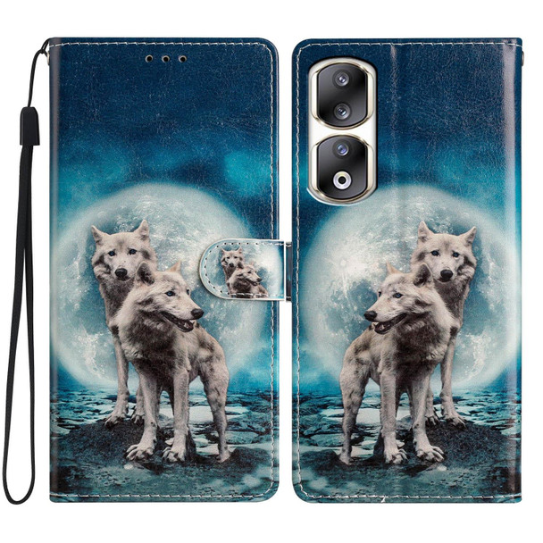 For Honor 90 Pro Colored Drawing Leatherette Phone Case(Twin Wolves)