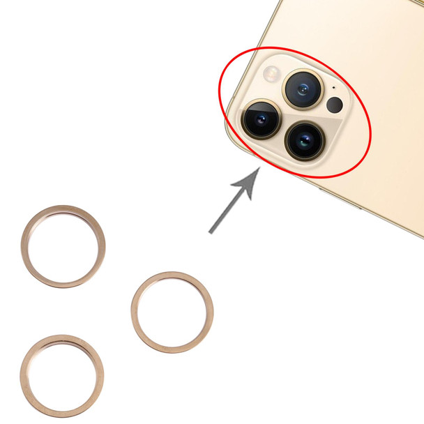 3 PCS Rear Camera Glass Lens Metal Outside Protector Hoop Ring for iPhone 13 Pro(Gold)