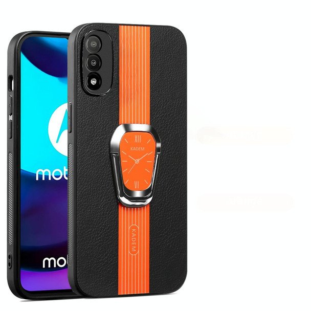 For Motorola Moto E20 /E30/E40 Magnetic Litchi Leatherette Back Phone Case with Holder(Orange)