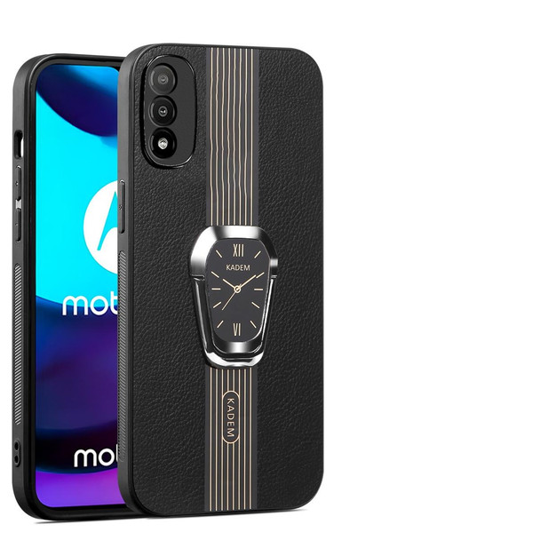 For Motorola Moto E20 /E30/E40 Magnetic Litchi Leatherette Back Phone Case with Holder(Black)