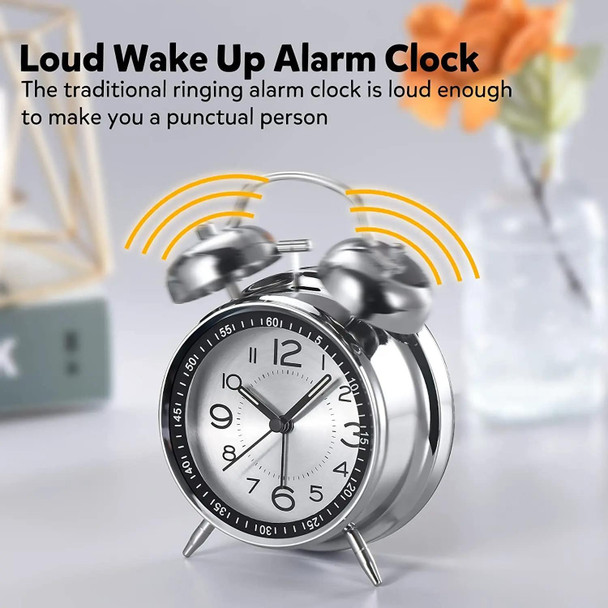 4.5 Inch Electroplated Metal Ring Bell Alarm Clock Quartz Clock With Night Light ?, Style: Green