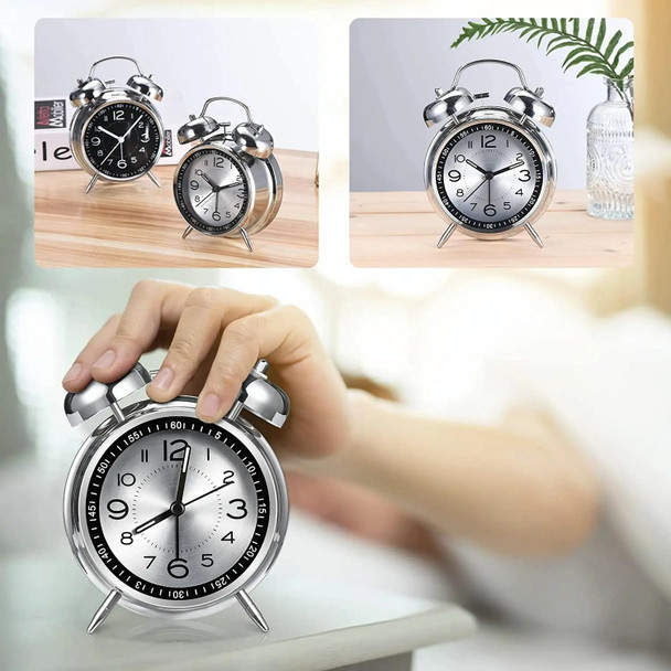 4.5 Inch Electroplated Metal Ring Bell Alarm Clock Quartz Clock With Night Light ?, Style: Luminous Black