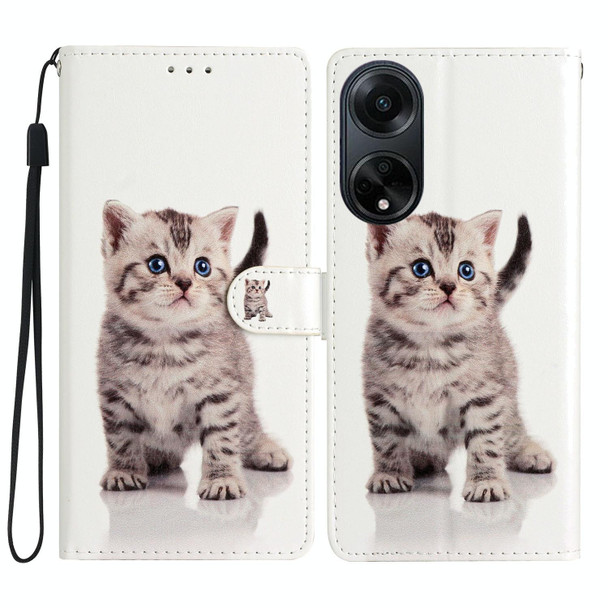 For OPPO A98 Colored Drawing Leatherette Phone Case(Little Tabby Cat)