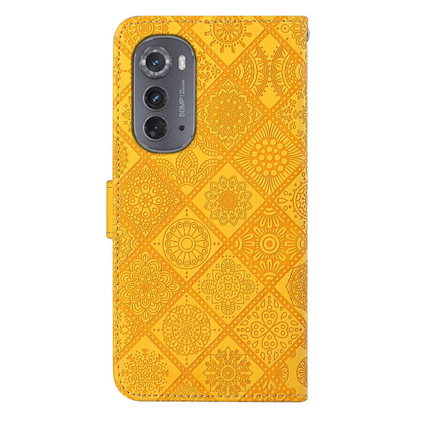 For Motorola Edge 2022 Ethnic Style Embossed Pattern Leatherette Phone Case(Yellow)