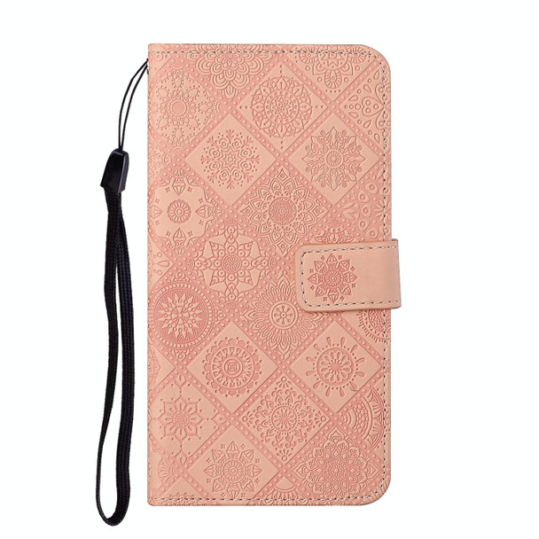 For Motorola Edge 2022 Ethnic Style Embossed Pattern Leatherette Phone Case(Pink)