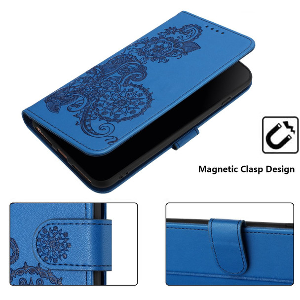 For Motorola Edge 40 Neo 5G Datura Flower Embossed Flip Leatherette Phone Case(Blue)