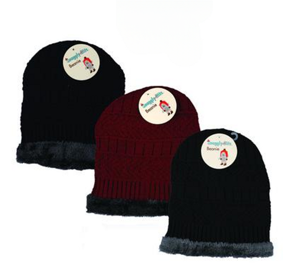 Beanie Adult Knitted with Inner Fleece Assorted