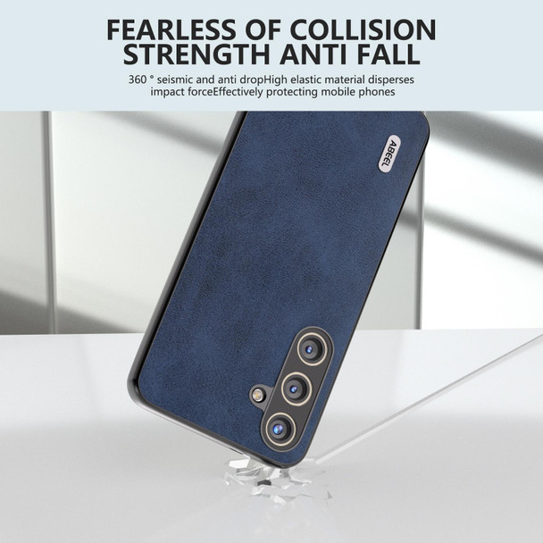 For Samsung Galaxy S24+ 5G ABEEL Black Edge Two-color Calf Texture PU Phone Case(Blue)