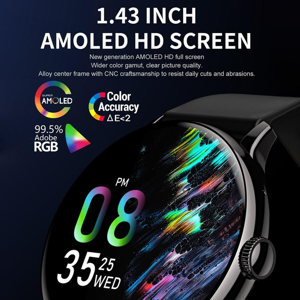 CY500 1.43 inch AMOLED Screen Smart Watch, BT Call / Heart Rate / Blood Pressure / Blood Oxygen(Black)