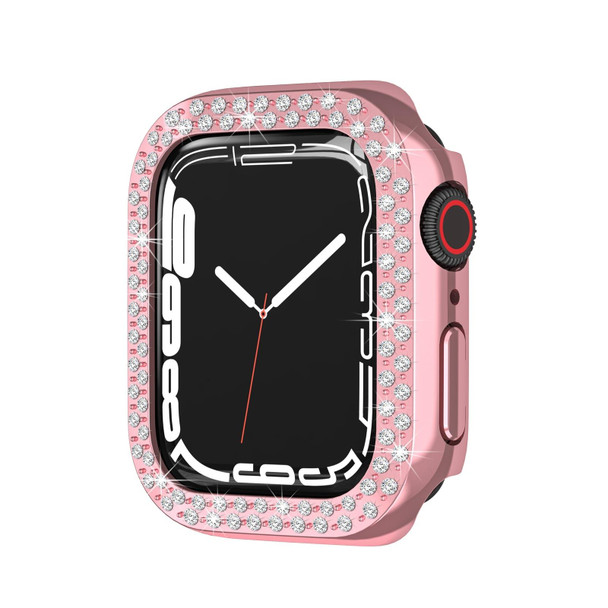 Electroplating PC Double Rows Diamond Protective Case - Apple Watch Series 7 45mm(Rose Pink)