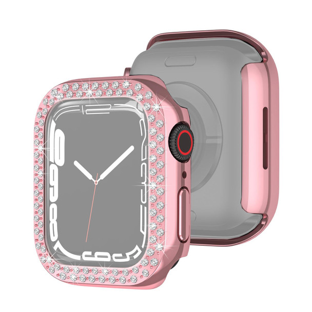 Electroplating PC Double Rows Diamond Protective Case - Apple Watch Series 7 45mm(Rose Pink)