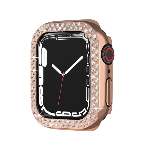 Electroplating PC Double Rows Diamond Protective Case - Apple Watch Series 7 41mm(Rose Gold)