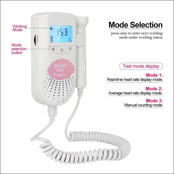 FD-100 Digital Fetal Doppler Ultrasound Sound Baby Heartbeat Detector Monitor LED Digital Stethoscope, Chinese Version (Pink)