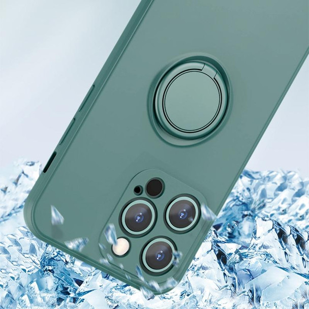 All-inclusive Liquid Silicone Phone Protective Case with Ring Holder & Lanyard - iPhone 13 Pro(Matcha Green)