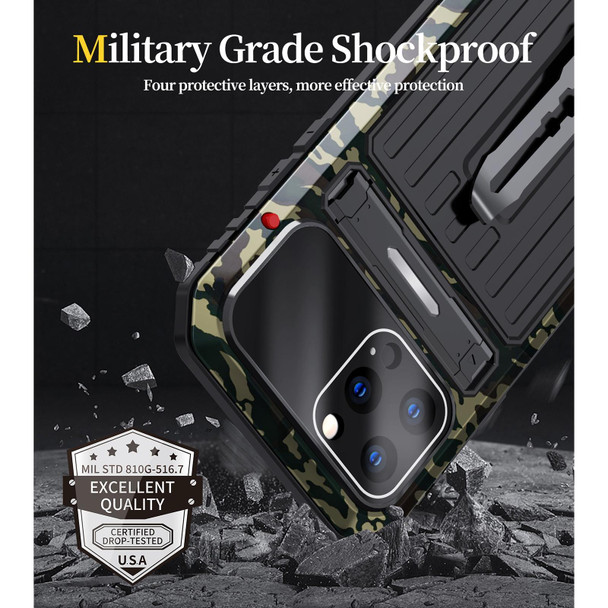 Armor Shockproof Splash-proof Dust-proof Phone Case with Holder - iPhone 13 Pro(Camouflage)