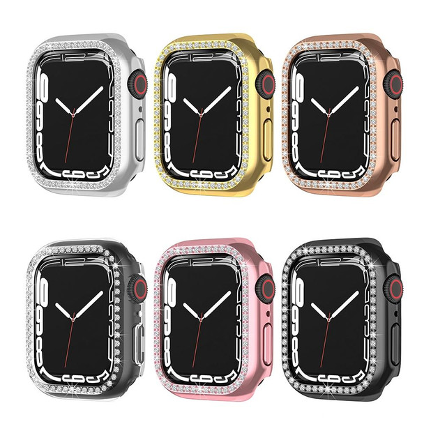 Electroplating PC Single Row Diamond Protective Case - Apple Watch Series 7 41mm(Rose Pink)