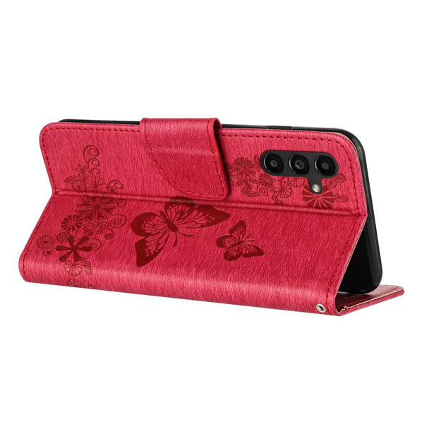 For Samsung Galaxy A35 Butterfly Embossed Flip Leatherette Phone Case(Red)