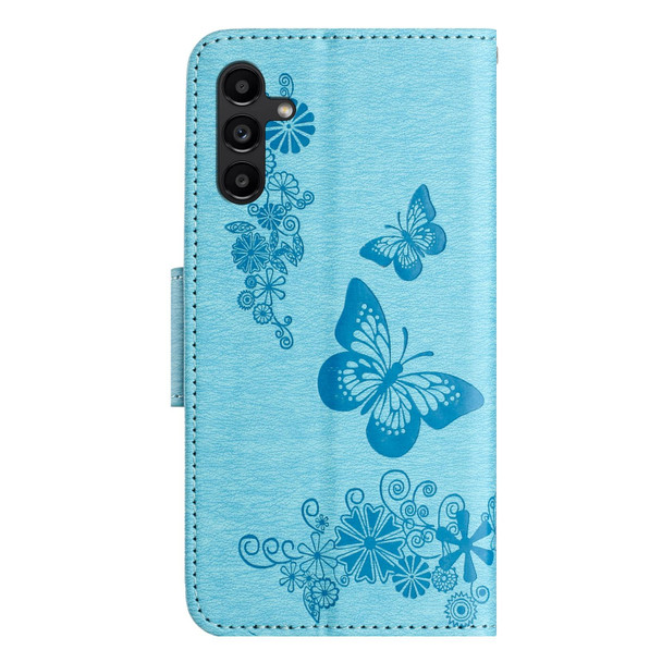 For Samsung Galaxy A35 Butterfly Embossed Flip Leatherette Phone Case(Blue)