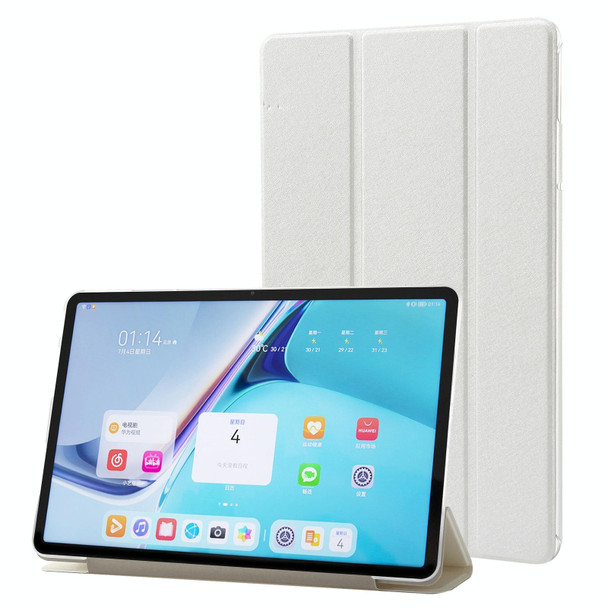 For Huawei MatePad Pro 11 2024 Silk Texture 3-Fold Leatherette Tablet Case(White)