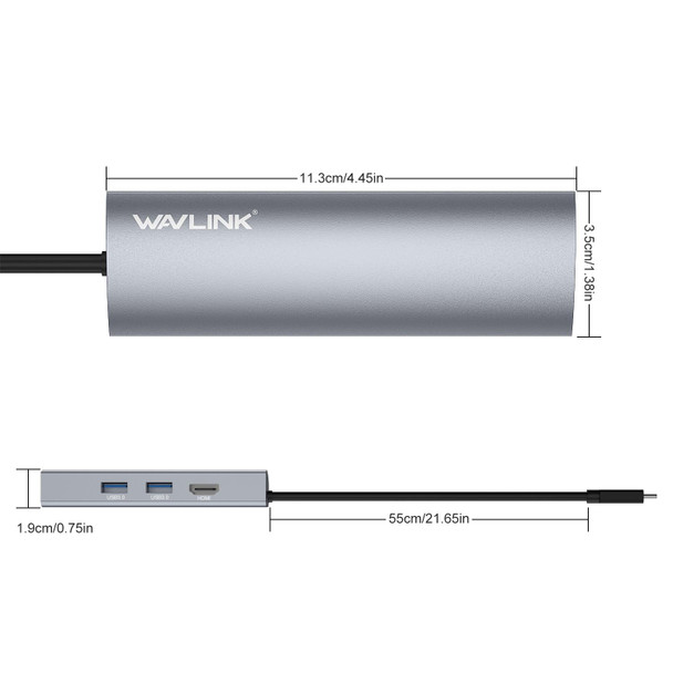 WAVLINK WL-UHP3408 USB HUB Adapter 4-in-1 Type-C to HD + 2xUSB3.0 + Gigabit RJ45 Docking Station