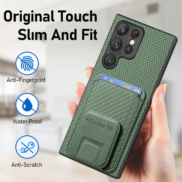 For Samsung Galaxy S23 FE 5G Carbon Fiber Card Bag Fold Stand Phone Case(Green)