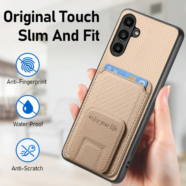 For Samsung Galaxy A53 5G Carbon Fiber Card Bag Fold Stand Phone Case(Khaki)