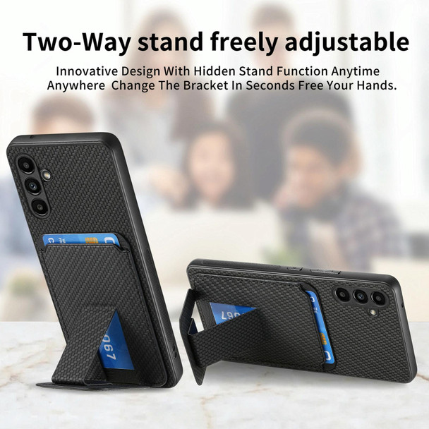 For Samsung Galaxy A70 / A70s Carbon Fiber Card Bag Fold Stand Phone Case(Black)