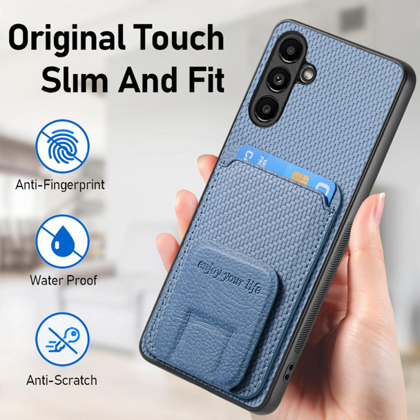 For Samsung Galaxy A71 Carbon Fiber Card Bag Fold Stand Phone Case(Blue)