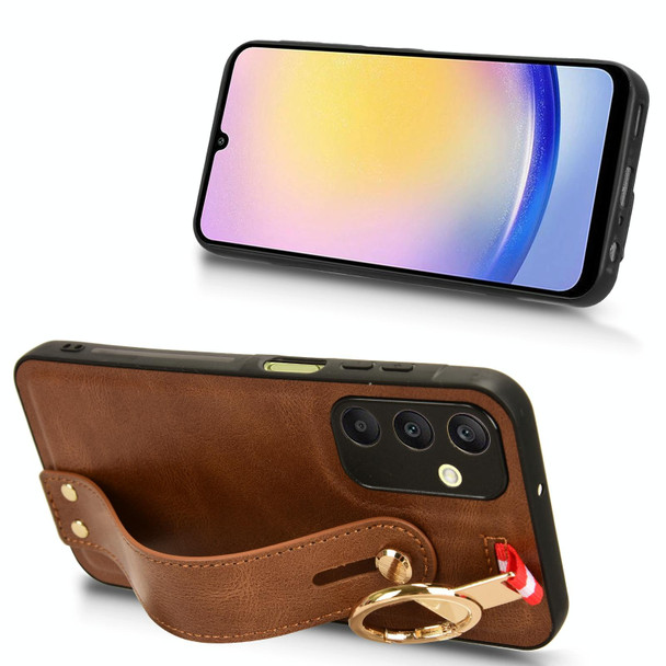 For Samsung Galaxy A25 5G Wristband Leatherette Back Phone Case(Brown)