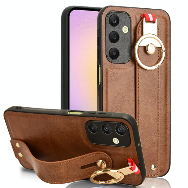 For Samsung Galaxy A25 5G Wristband Leatherette Back Phone Case(Brown)