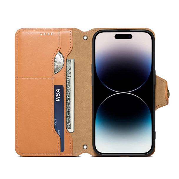For iPhone 12 Pro Max Denior Cowhide Texture Wallet Style Leatherette Phone Case(Khaki)