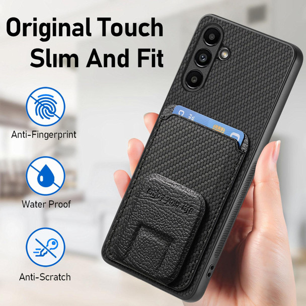 For Samsung Galaxy A71 Carbon Fiber Card Bag Fold Stand Phone Case(Black)