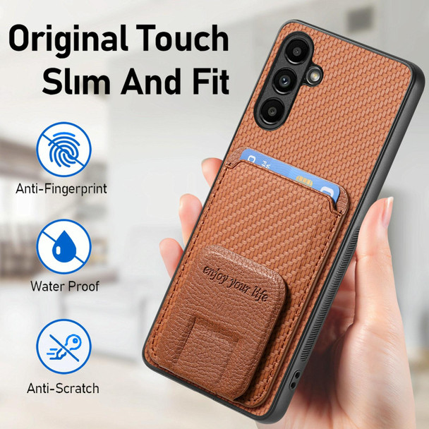 For Samsung Galaxy A54 5G Carbon Fiber Card Bag Fold Stand Phone Case(Brown)