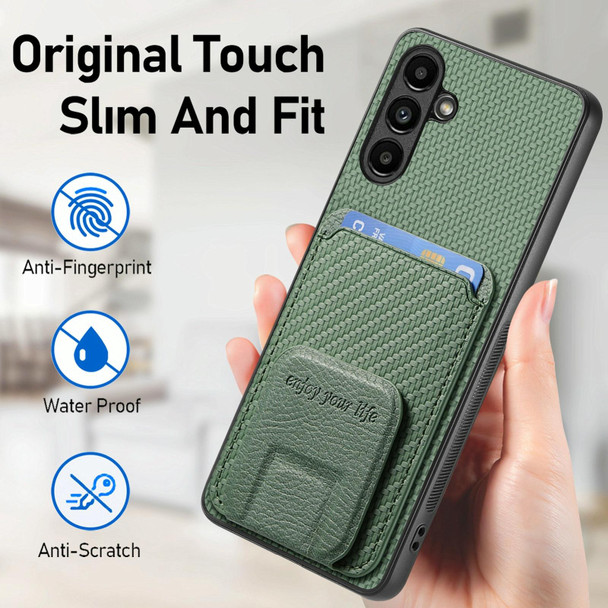 For Samsung Galaxy Note20 Ultra Carbon Fiber Card Bag Fold Stand Phone Case(Green)